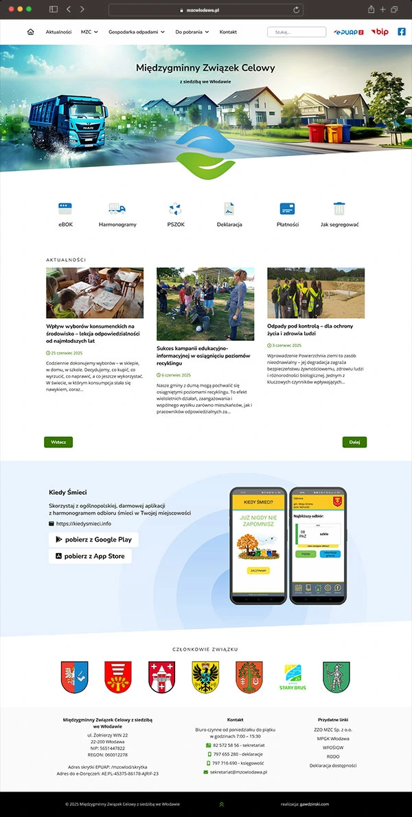 Strona internetowa Międzygminnego Związku Celowego we Włodawie
